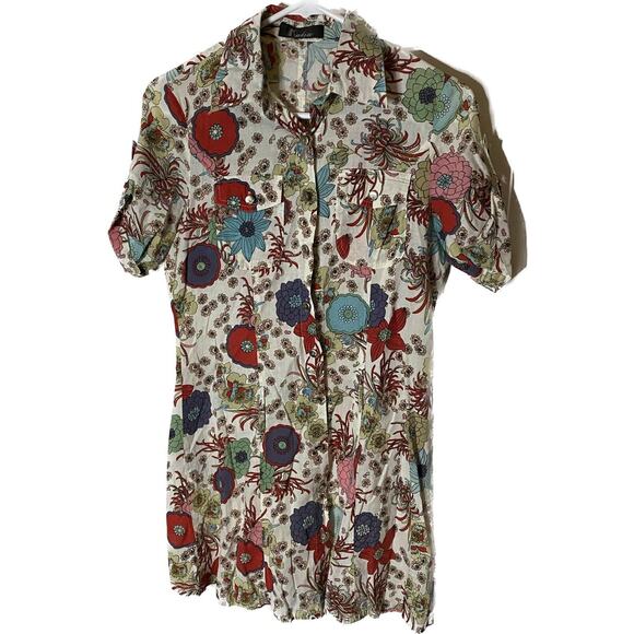 Katia Flower Hippy Dress Small Front Pockets Boho Red Blue Silver Glitter READ - Picture 1 of 10